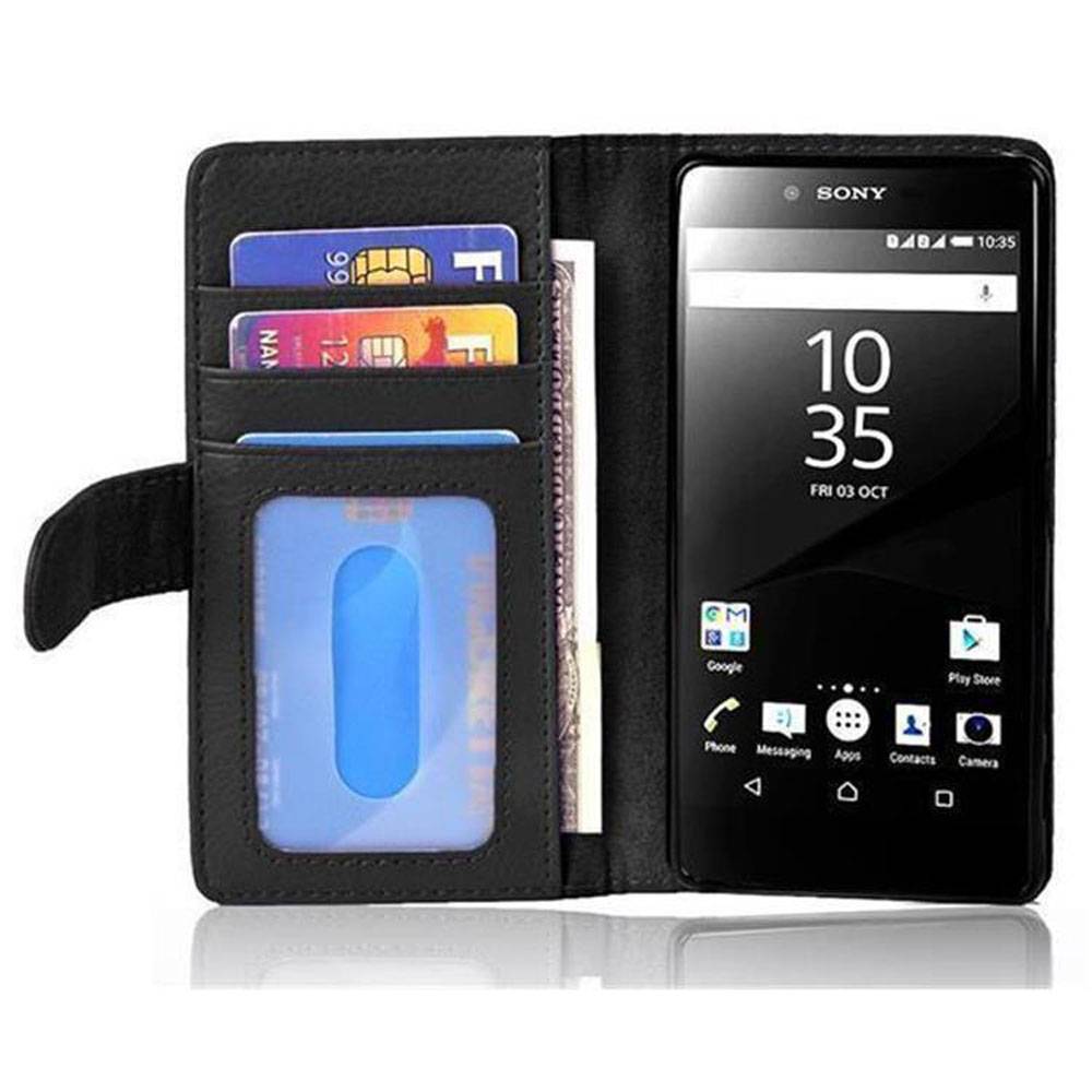 Cadorabo Hülle für Sony Xperia Z5 in Schwarz Backcover Handy Schutz Hülle Book Case Booklet Kartenfächer
