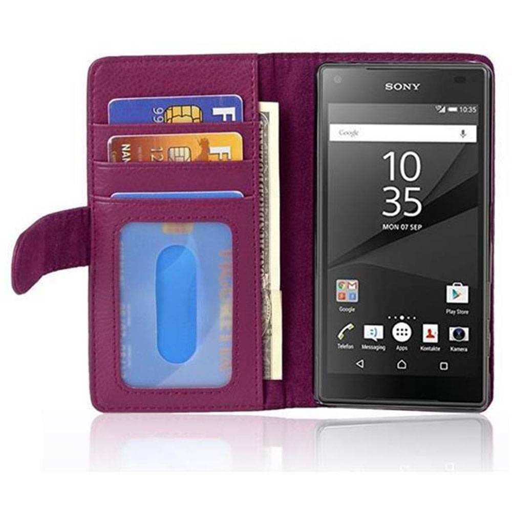 Cadorabo Hülle für Sony Xperia Z5 COMPACT in Lila Backcover Handy Schutz Hülle Book Case Booklet Kartenfächer