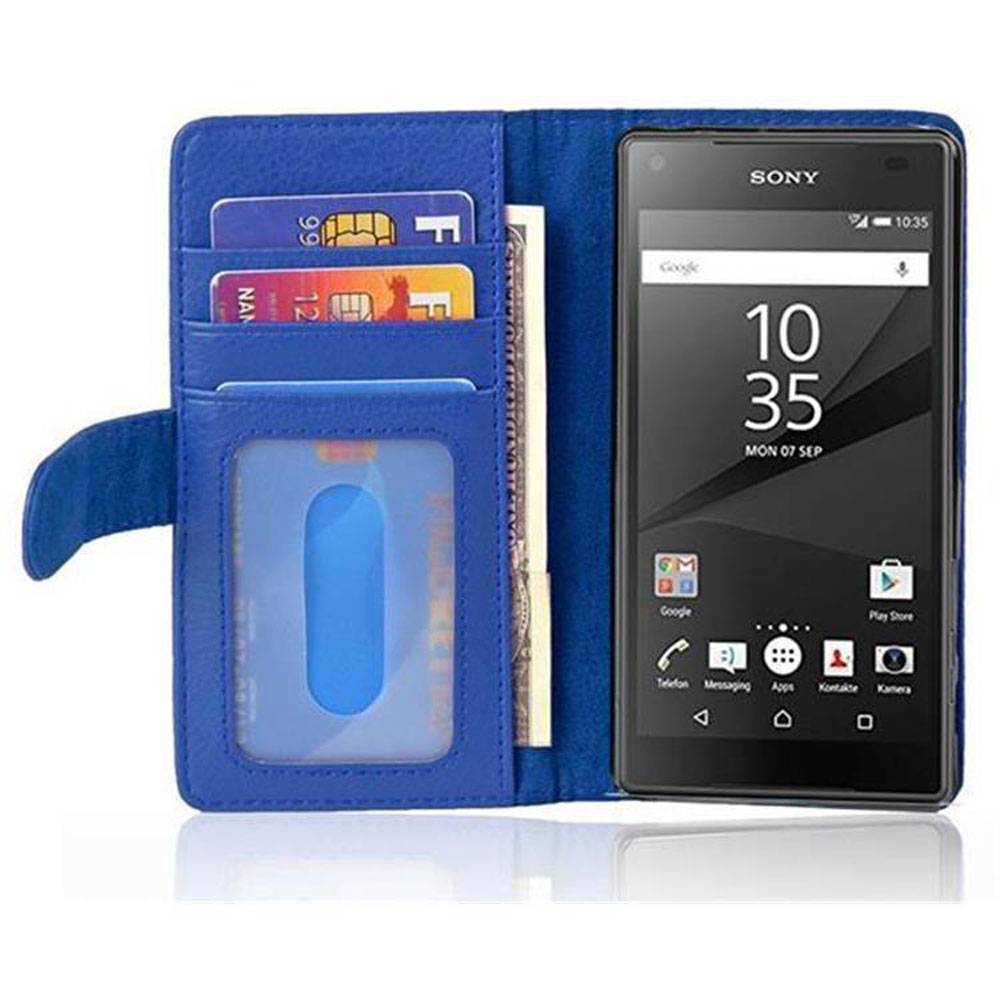 Cadorabo Hülle für Sony Xperia Z5 COMPACT in Blau Backcover Handy Schutz Hülle Book Case Booklet Kartenfächer