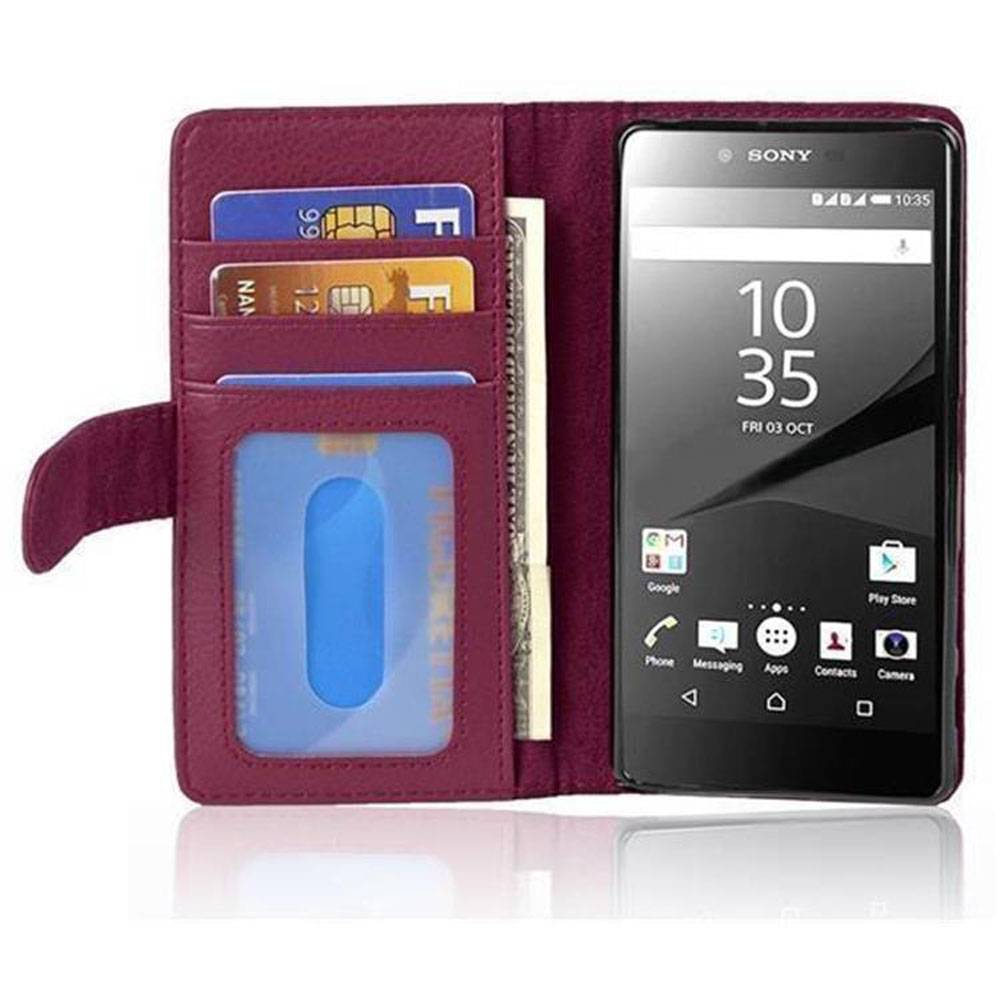 Cadorabo Hülle für Sony Xperia Z5 PREMIUM in Lila Backcover Handy Schutz Hülle Book Case Booklet Kartenfächer