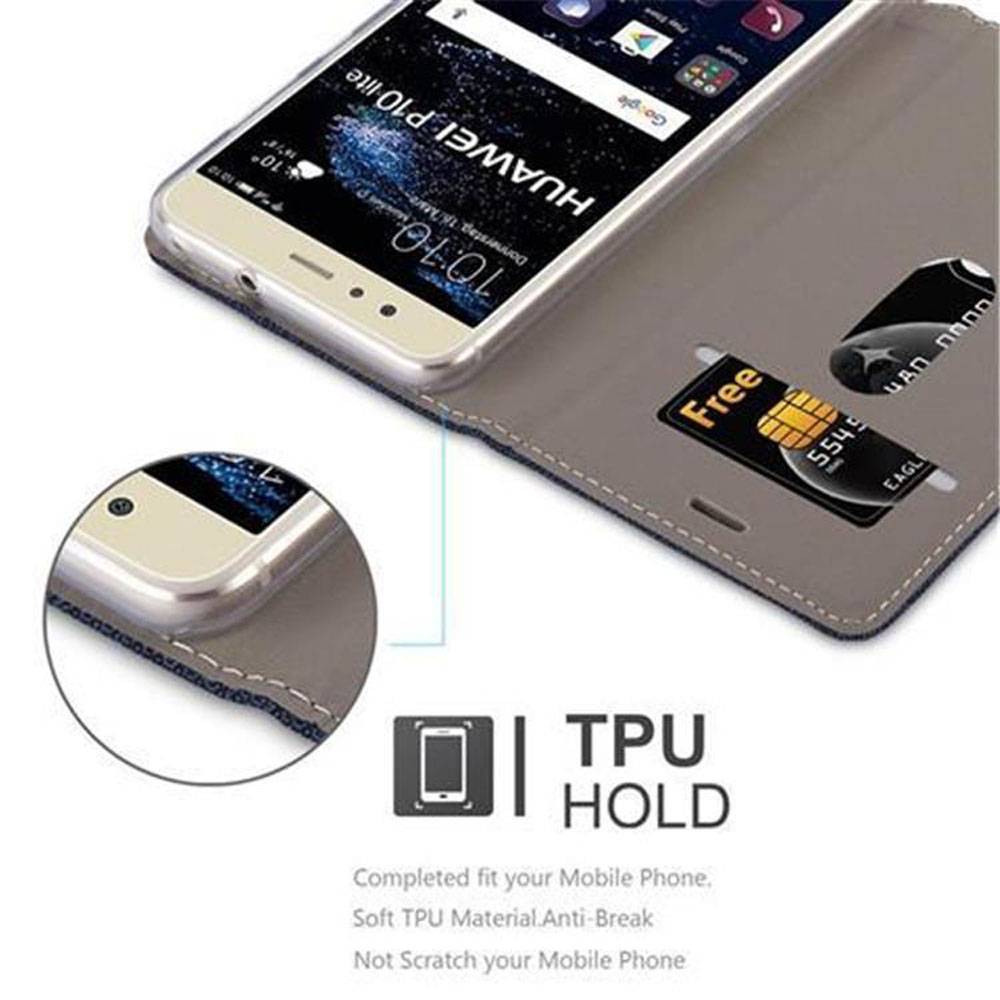 Cadorabo Hülle für Huawei P10 LITE Schutzhülle in Blau Handy Hülle Etui Book Case Cover