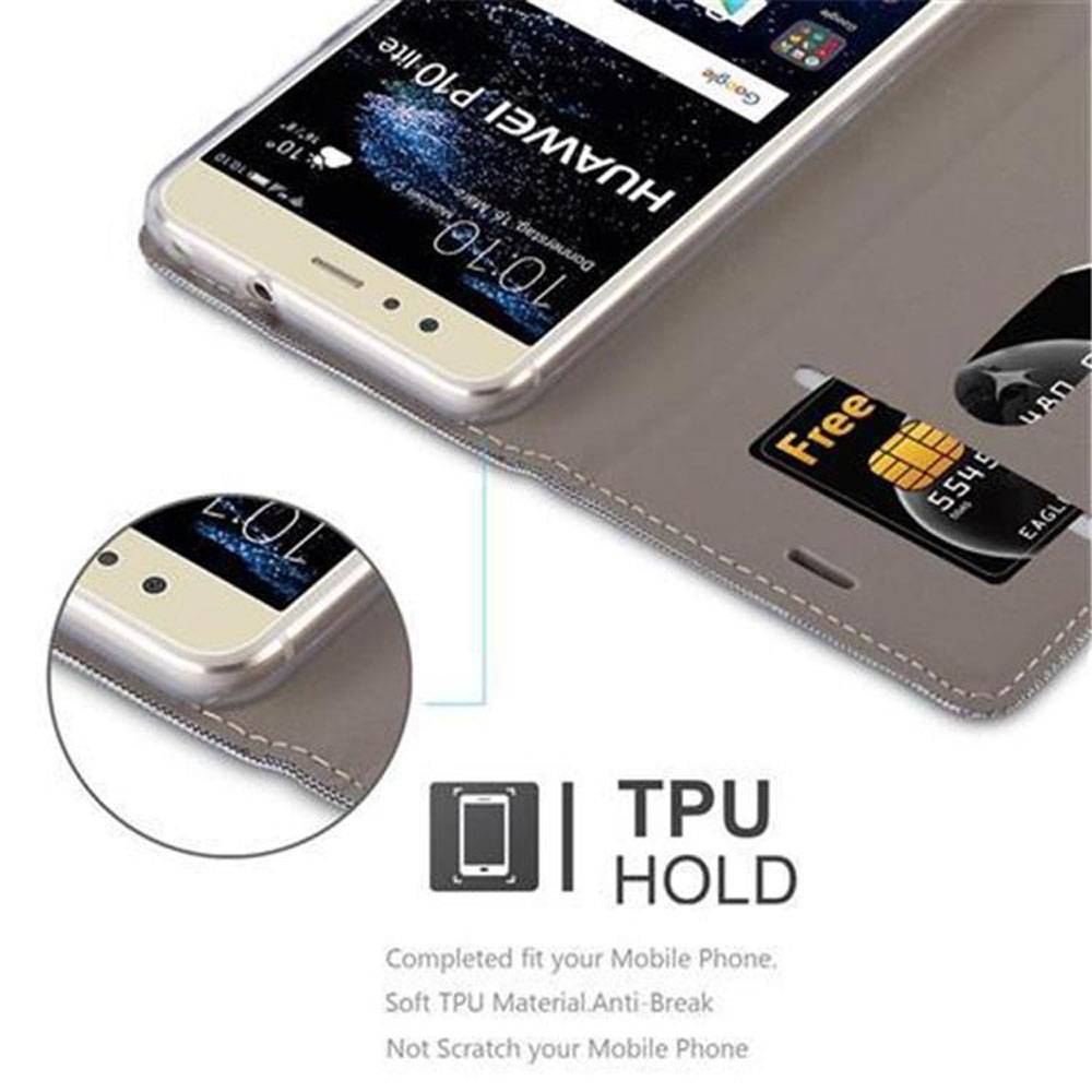 Cadorabo Hülle für Huawei P10 LITE Schutzhülle in Grau Handy Hülle Etui Book Case Cover
