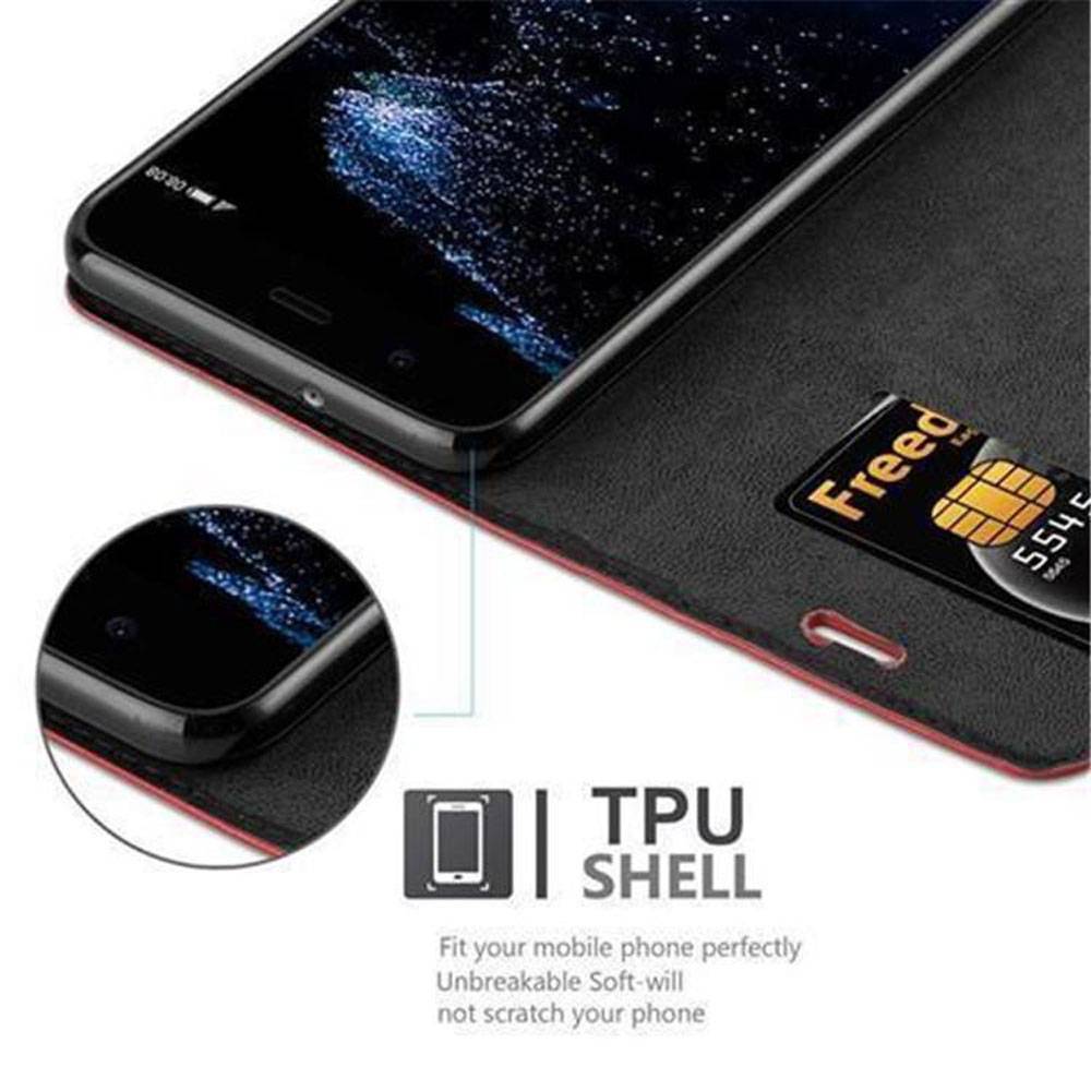 Cadorabo Hülle für Huawei P10 Schutz Hülle in Rot Handyhülle Etui Case Cover Magnetverschluss