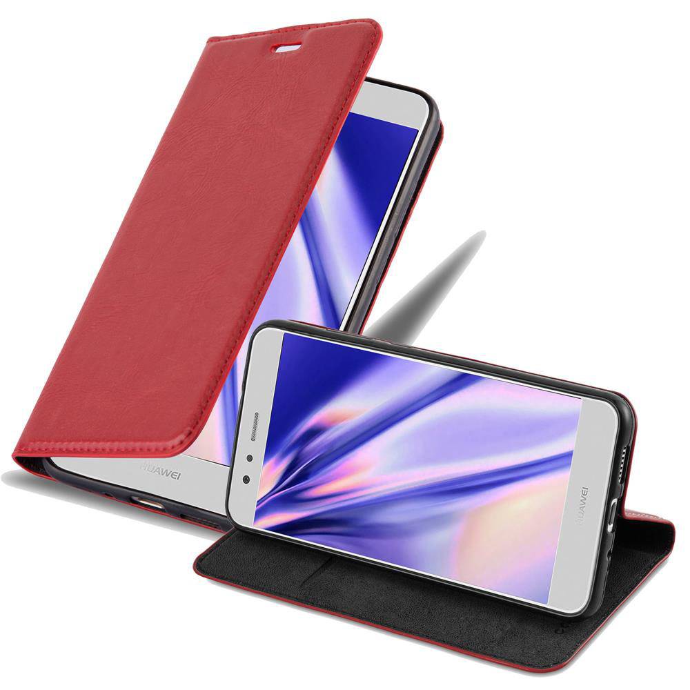 Cadorabo Hülle für Huawei P10 LITE Schutz Hülle in Rot Handyhülle Etui Case Cover Magnetverschluss