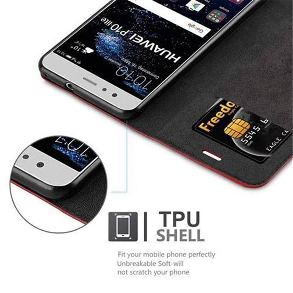 Cadorabo Hülle für Huawei P10 LITE Schutz Hülle in Rot Handyhülle Etui Case Cover Magnetverschluss