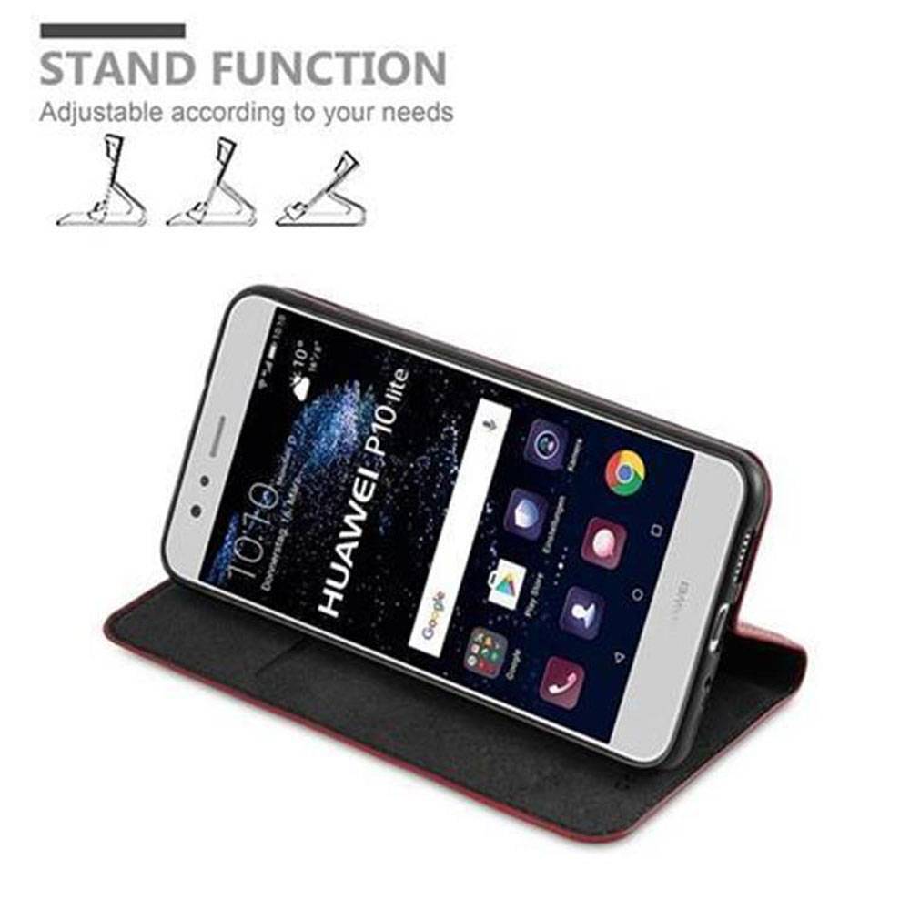 Cadorabo Hülle für Huawei P10 LITE Schutz Hülle in Rot Handyhülle Etui Case Cover Magnetverschluss