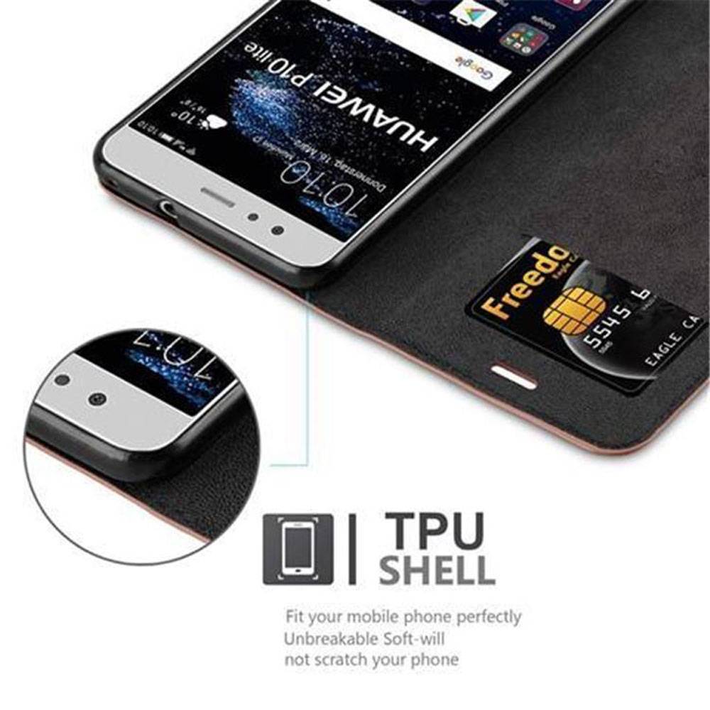 Cadorabo Hülle für Huawei P10 LITE Schutz Hülle in Braun Handyhülle Etui Case Cover Magnetverschluss