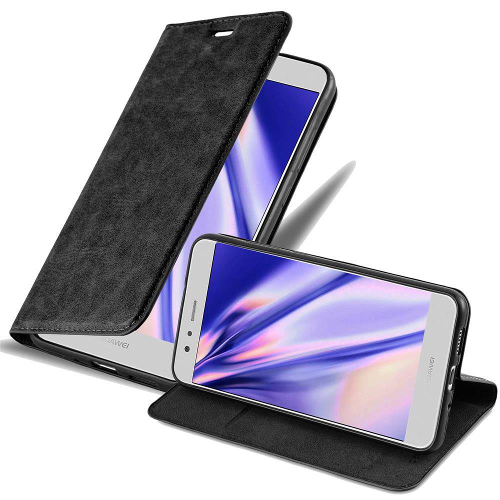 Cadorabo Hülle für Huawei P10 LITE Schutz Hülle in Schwarz Handyhülle Etui Case Cover Magnetverschluss