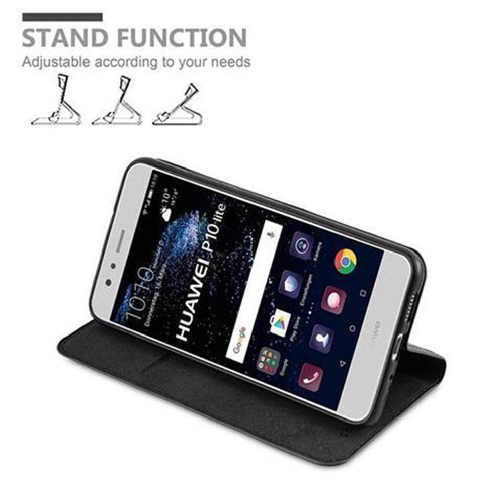 Cadorabo Hülle für Huawei P10 LITE Schutz Hülle in Schwarz Handyhülle Etui Case Cover Magnetverschluss