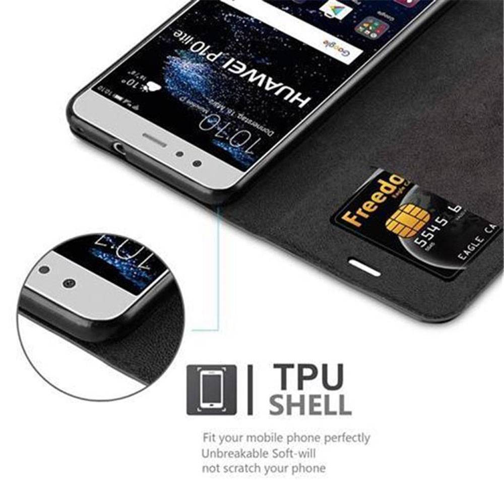 Cadorabo Hülle für Huawei P10 LITE Schutz Hülle in Schwarz Handyhülle Etui Case Cover Magnetverschluss