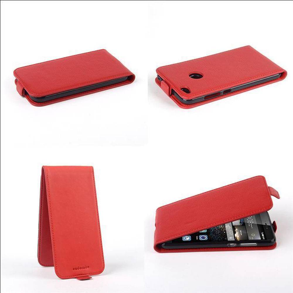 Cadorabo Schutzhülle für Huawei P8 LITE 2017 / P9 LITE 2017 Hülle in Rot Flip Etui Handyhülle Case Cover Kunstleder