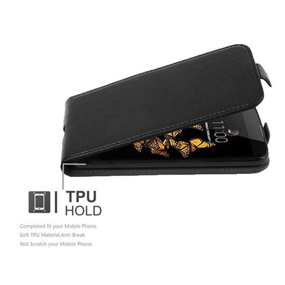 Cadorabo Schutzhülle für LG K8 2016 Hülle in Schwarz Flip Etui Handyhülle Case Cover Kunstleder