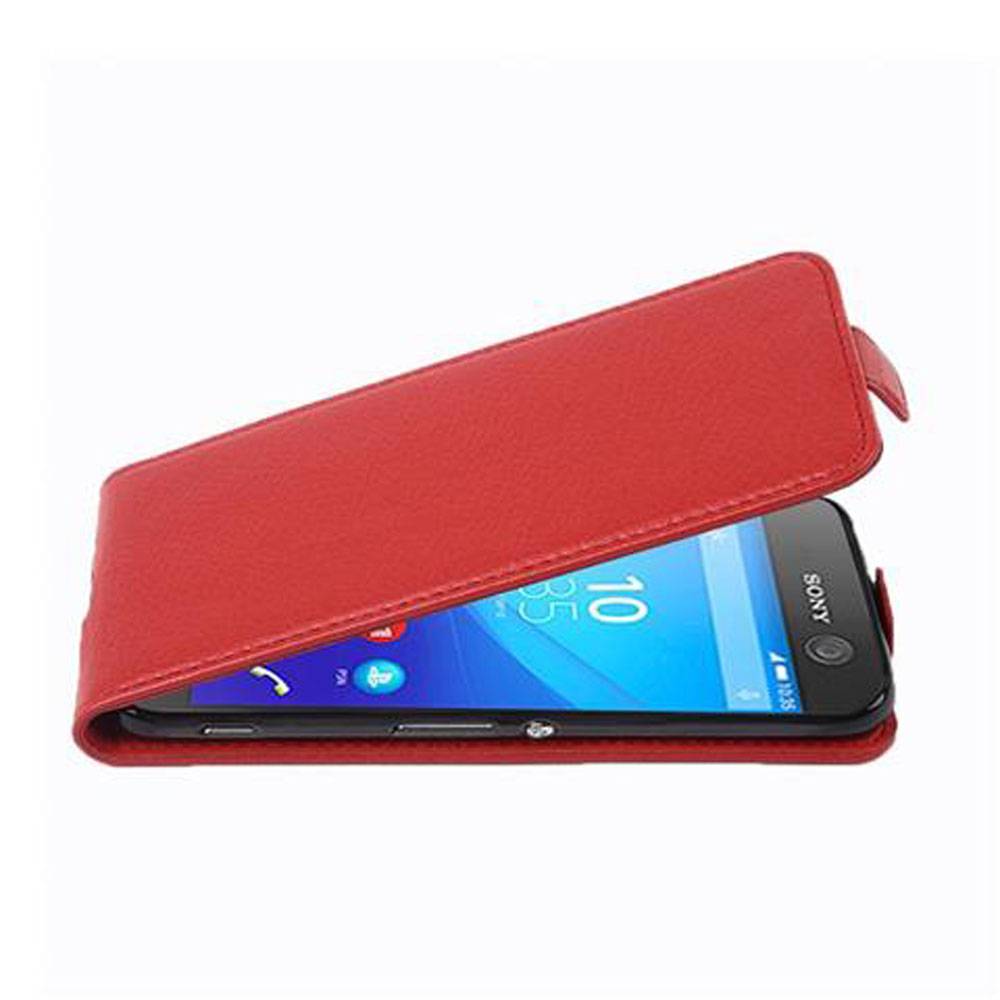 Cadorabo Schutzhülle für Sony Xperia M5 Hülle in Rot Flip Etui Handyhülle Case Cover Kunstleder