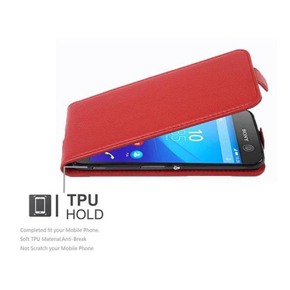 Cadorabo Schutzhülle für Sony Xperia M5 Hülle in Rot Flip Etui Handyhülle Case Cover Kunstleder