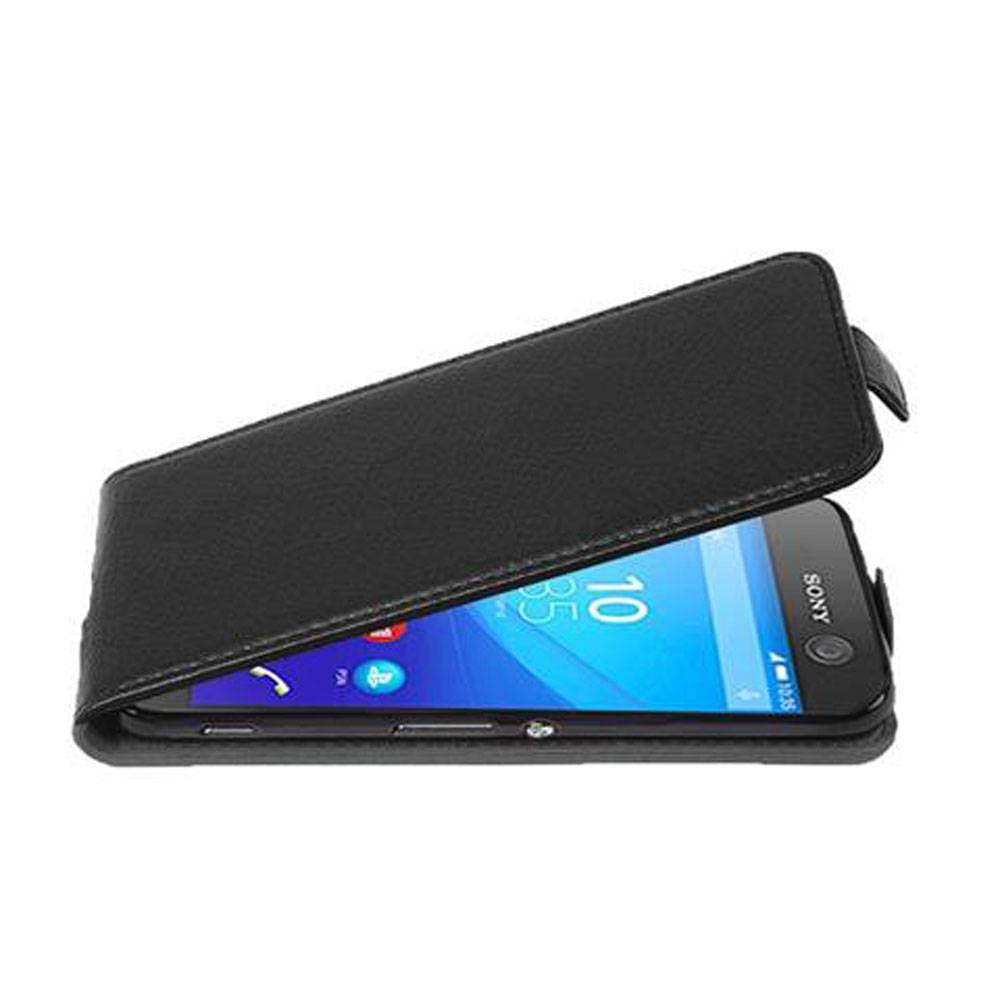 Cadorabo Schutzhülle für Sony Xperia M5 Hülle in Schwarz Flip Etui Handyhülle Case Cover Kunstleder