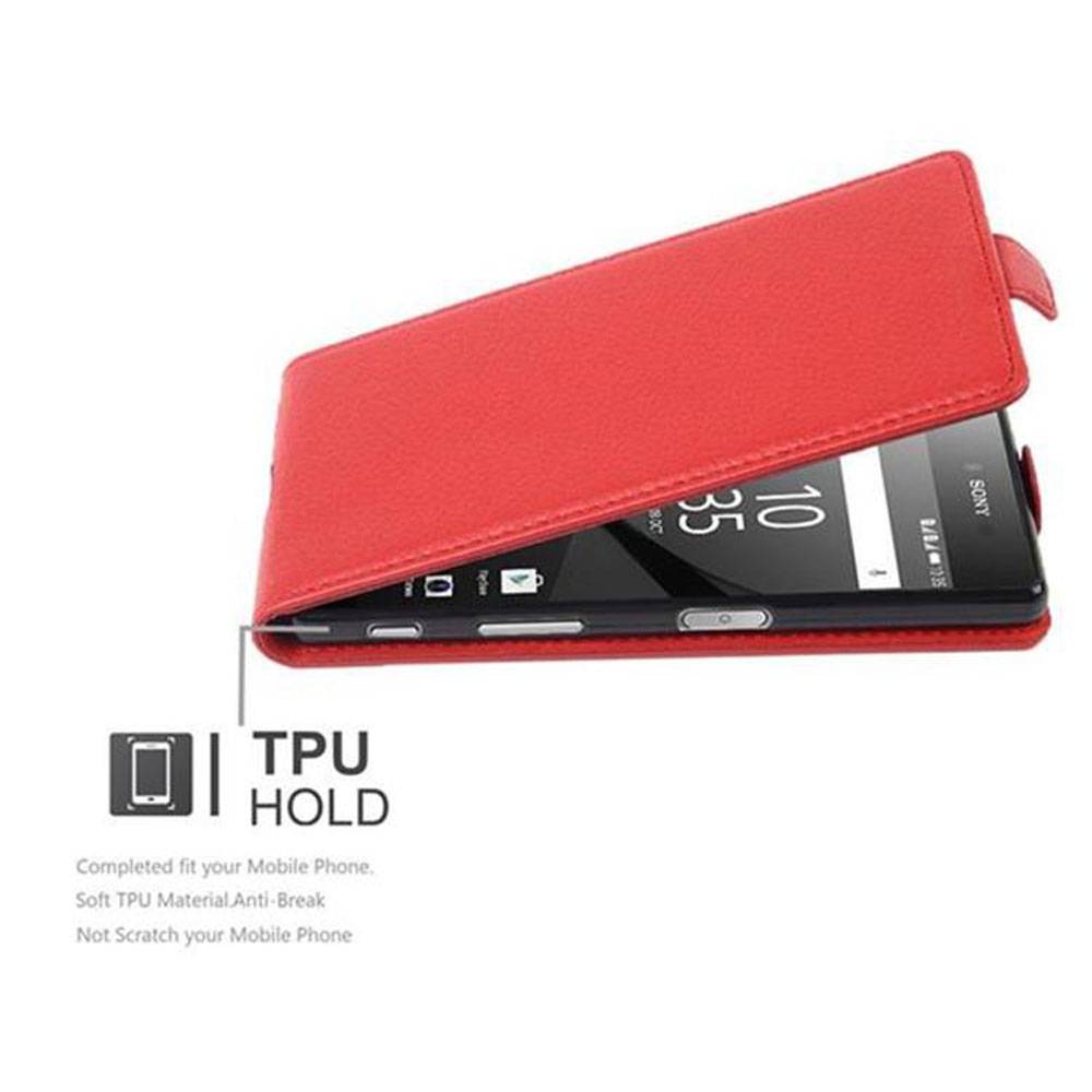 Cadorabo Schutzhülle für Sony Xperia Z5 Hülle in Rot Flip Etui Handyhülle Case Cover Kunstleder