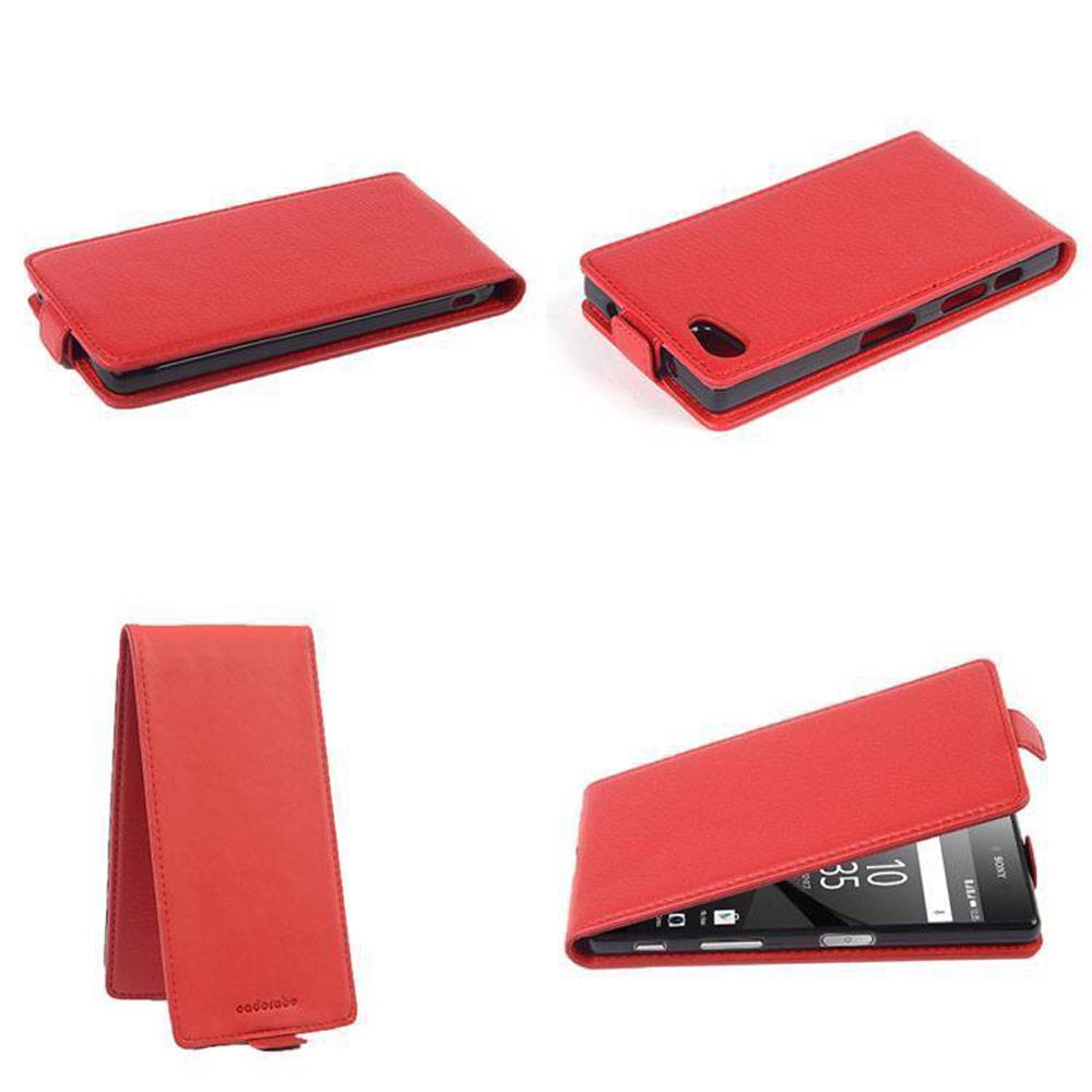 Cadorabo Schutzhülle für Sony Xperia Z5 PREMIUM Hülle in Rot Flip Etui Handyhülle Case Cover Kunstleder