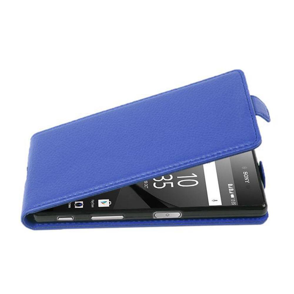 Cadorabo Schutzhülle für Sony Xperia Z5 PREMIUM Hülle in Blau Flip Etui Handyhülle Case Cover Kunstleder