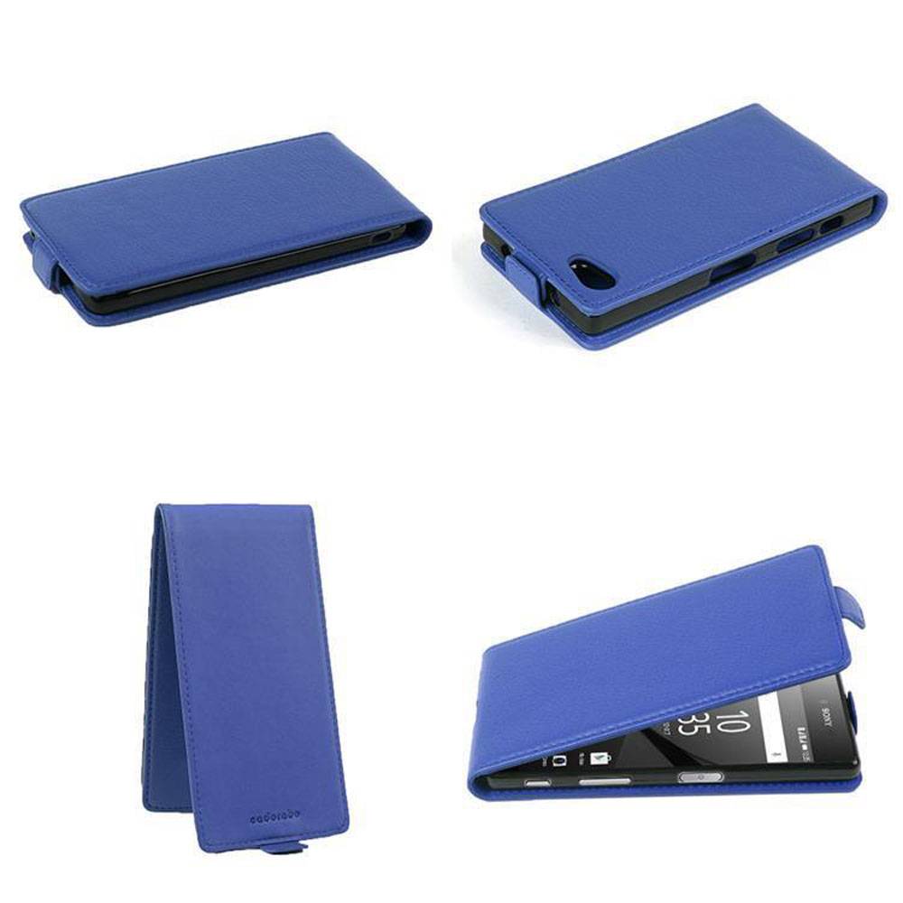Cadorabo Schutzhülle für Sony Xperia Z5 PREMIUM Hülle in Blau Flip Etui Handyhülle Case Cover Kunstleder