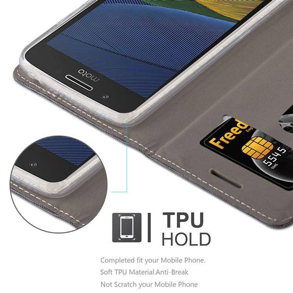 Cadorabo Hülle für Motorola MOTO G5 PLUS Schutzhülle in Grau Handy Hülle Etui Book Case Cover