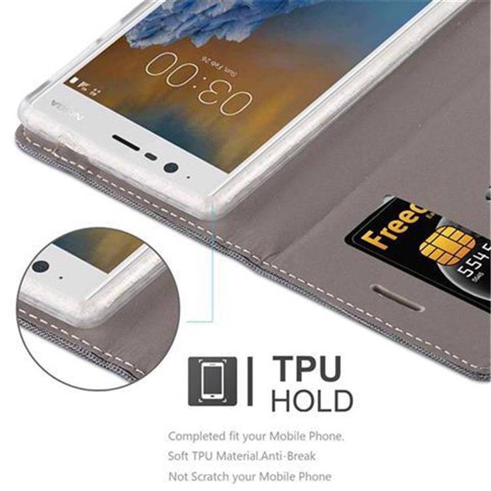 Cadorabo Hülle für Nokia 3 2017 Schutzhülle in Grau Handy Hülle Etui Book Case Cover