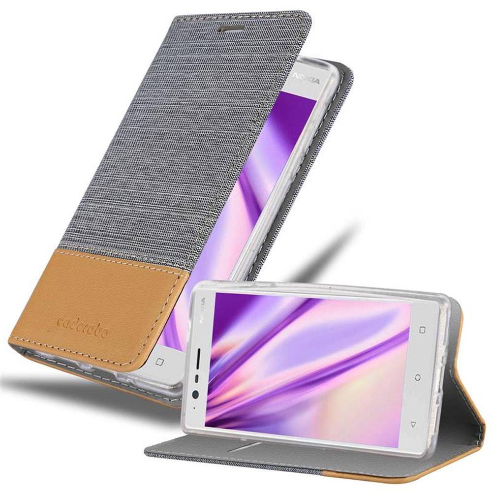 Cadorabo Hülle für Nokia 3 2017 Schutzhülle in Grau Handy Hülle Etui Book Case Cover