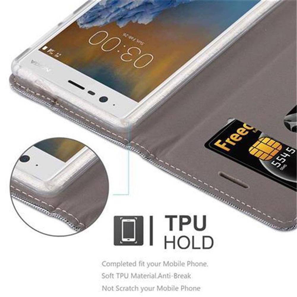 Cadorabo Hülle für Nokia 3 2017 Schutzhülle in Grau Handy Hülle Etui Book Case Cover