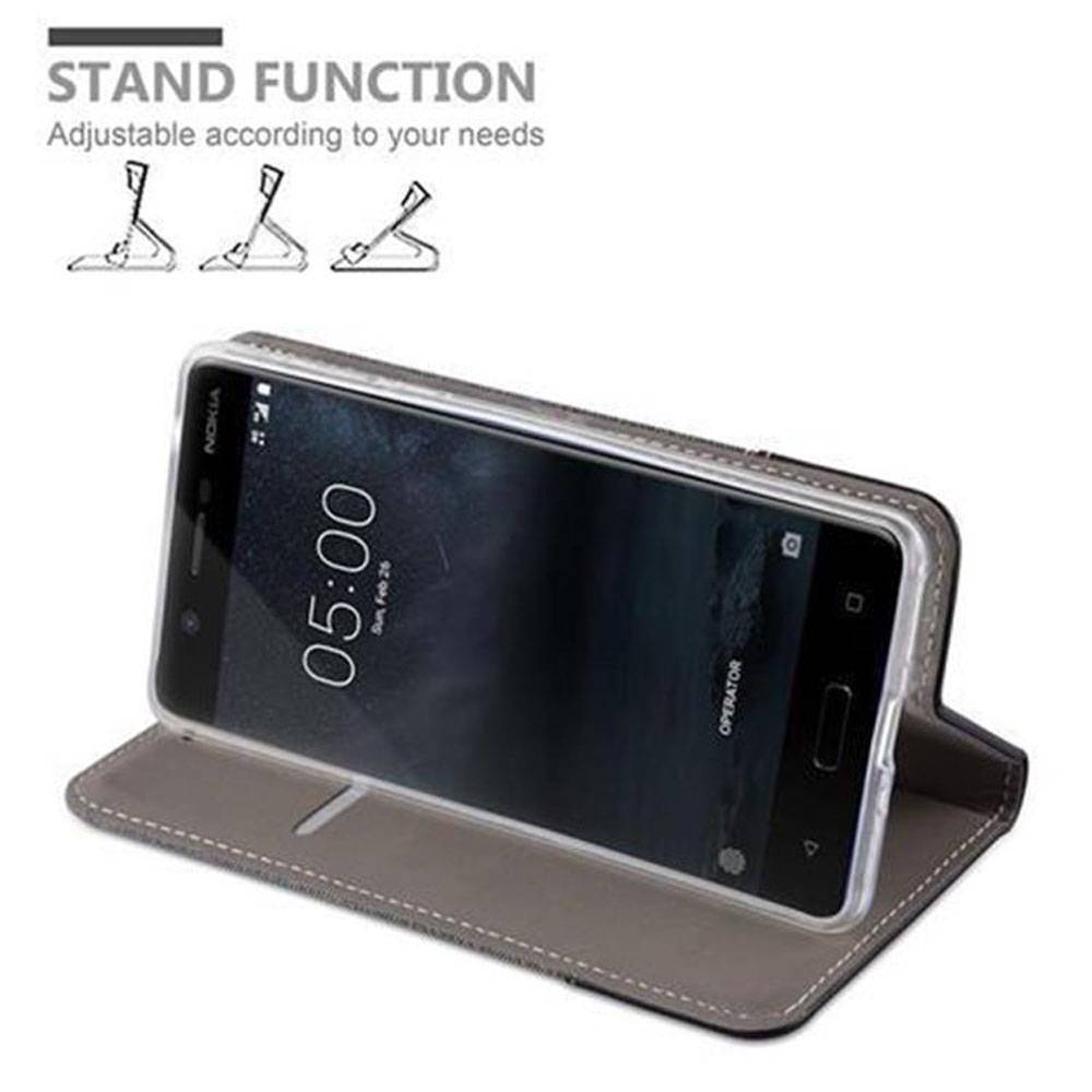 Cadorabo Hülle für Nokia 5 2017 Schutzhülle in Grau Handy Hülle Etui Book Case Cover