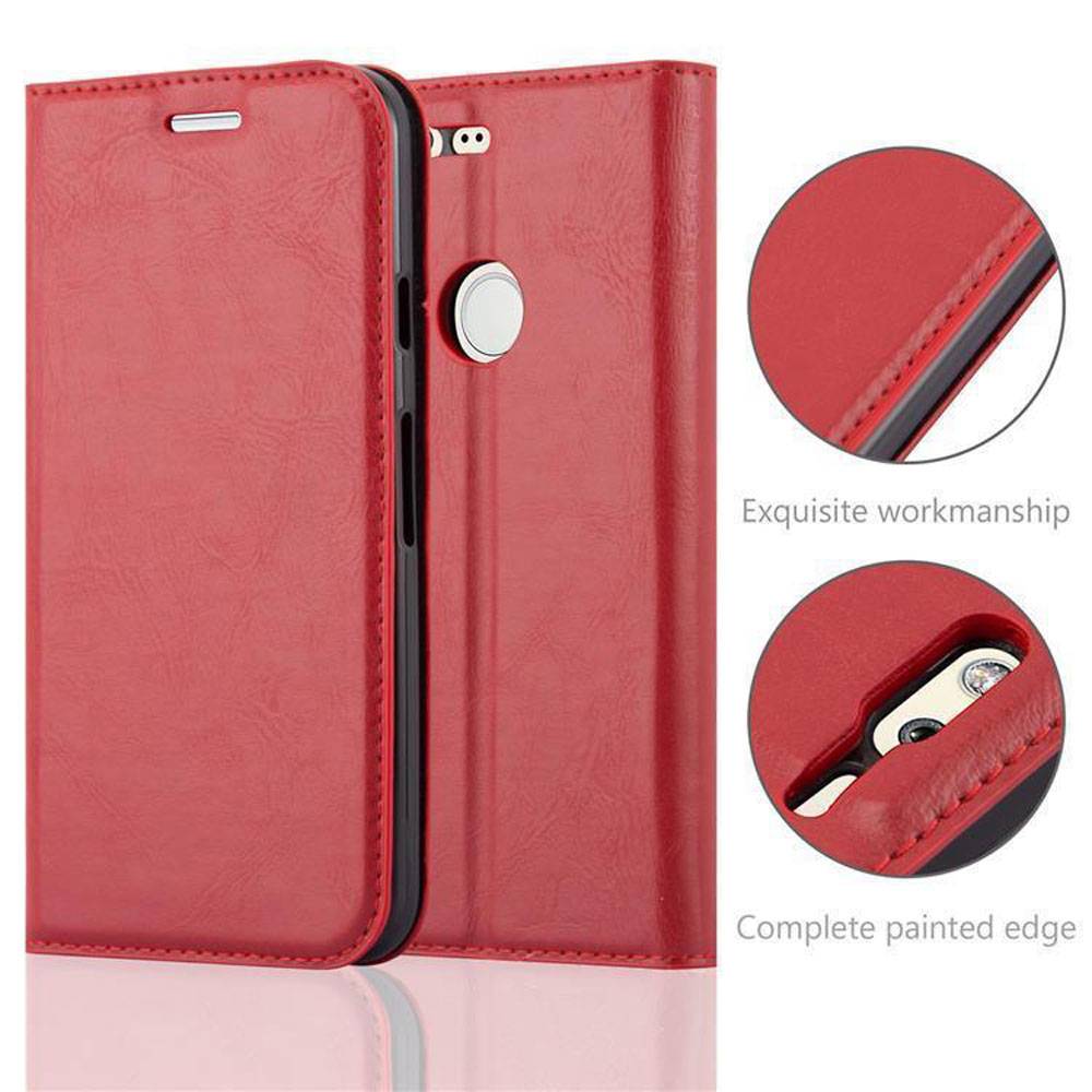 Cadorabo Hülle für Google PIXEL Schutz Hülle in Rot Handyhülle Etui Case Cover Magnetverschluss