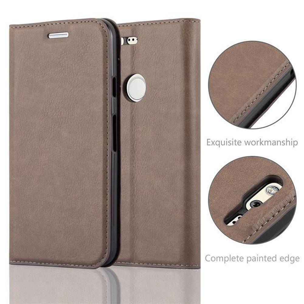 Cadorabo Hülle für Google PIXEL Schutz Hülle in Braun Handyhülle Etui Case Cover Magnetverschluss