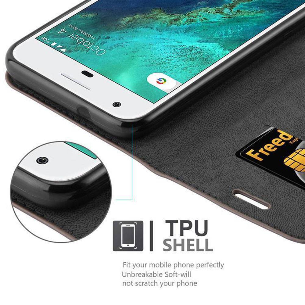 Cadorabo Hülle für Google PIXEL Schutz Hülle in Braun Handyhülle Etui Case Cover Magnetverschluss