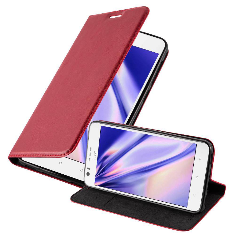 Cadorabo Hülle für HTC Desire 10 LIFESTYLE / Desire 825 Schutz Hülle in Rot Handyhülle Etui Case Cover Magnetverschluss