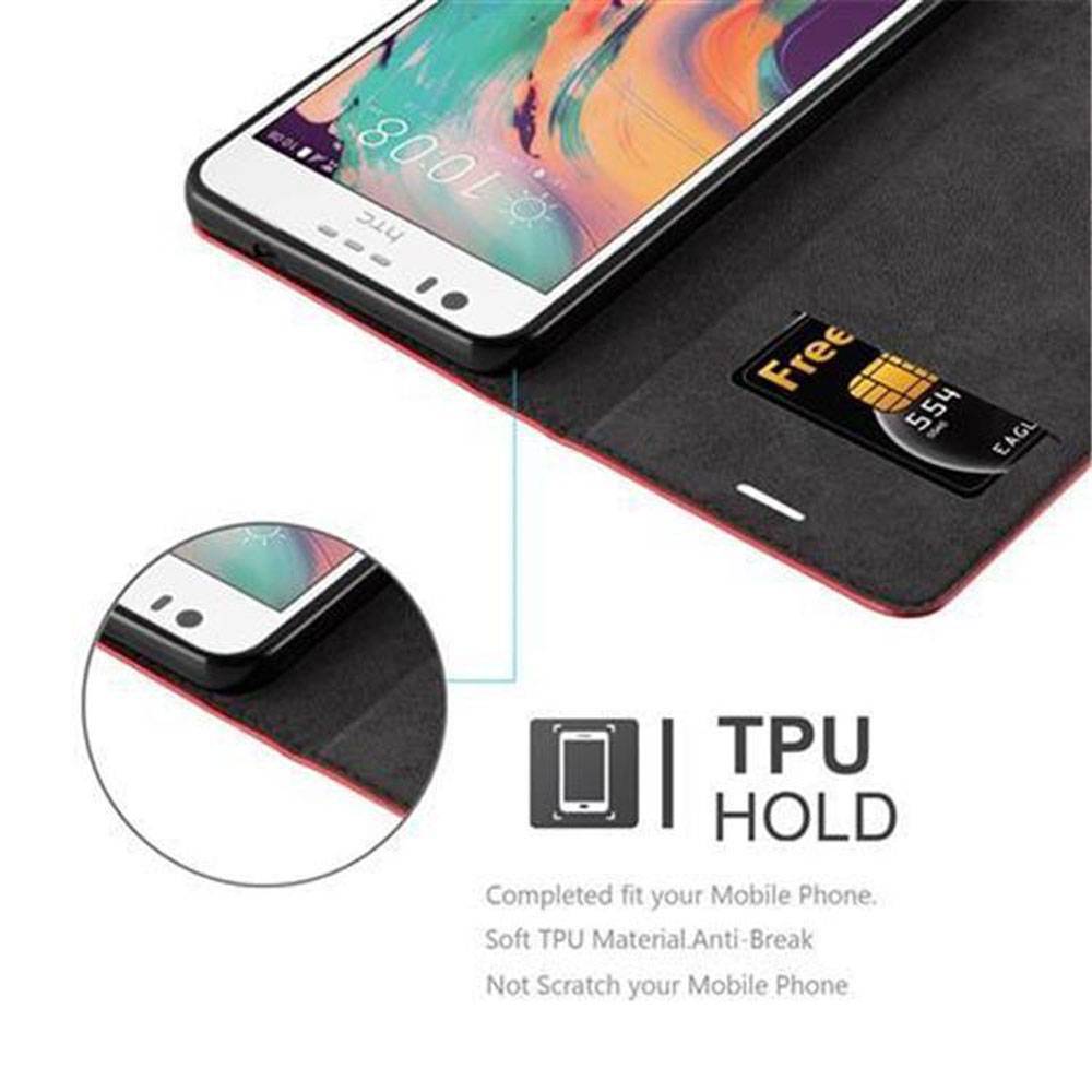 Cadorabo Hülle für HTC Desire 10 LIFESTYLE / Desire 825 Schutz Hülle in Rot Handyhülle Etui Case Cover Magnetverschluss