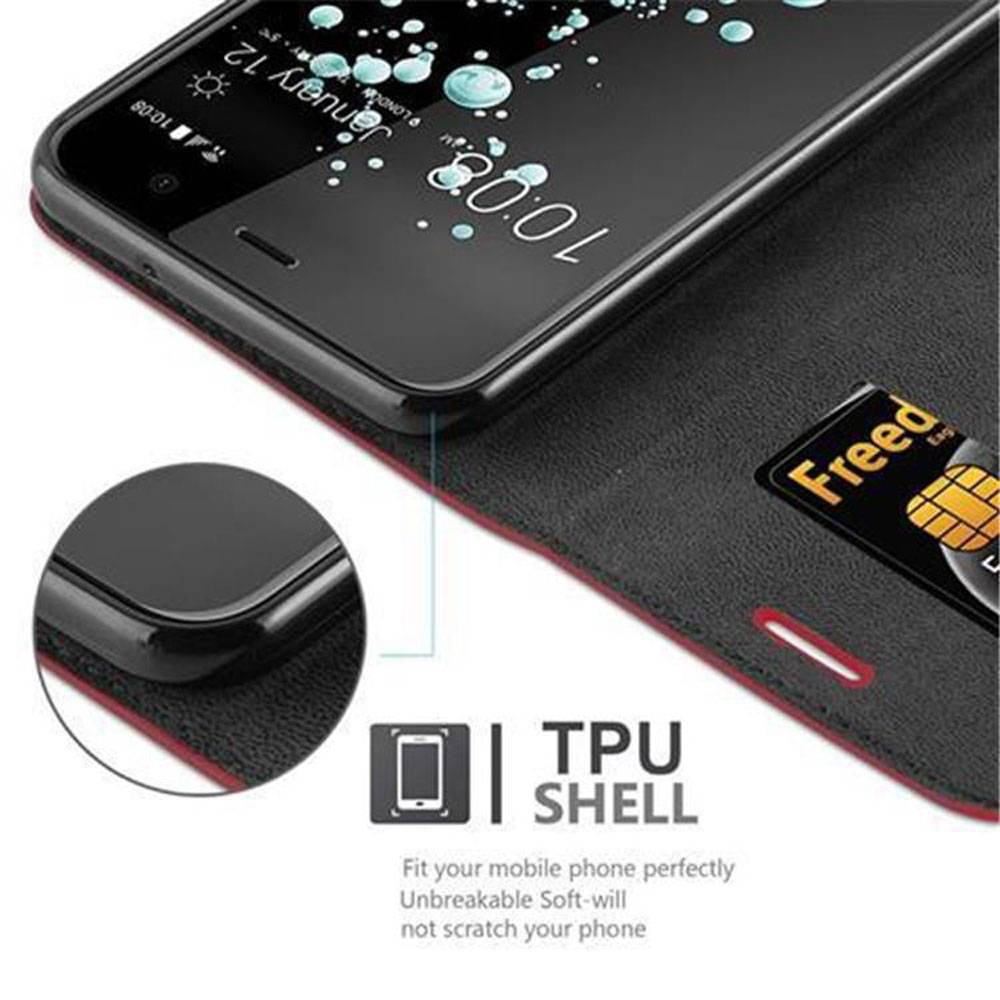 Cadorabo Hülle für HTC U PLAY Schutz Hülle in Rot Handyhülle Etui Case Cover Magnetverschluss