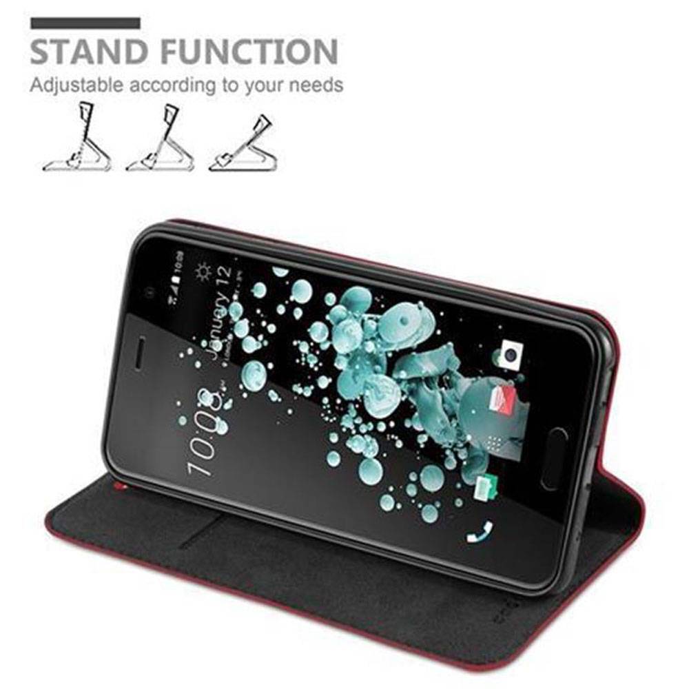 Cadorabo Hülle für HTC U PLAY Schutz Hülle in Rot Handyhülle Etui Case Cover Magnetverschluss