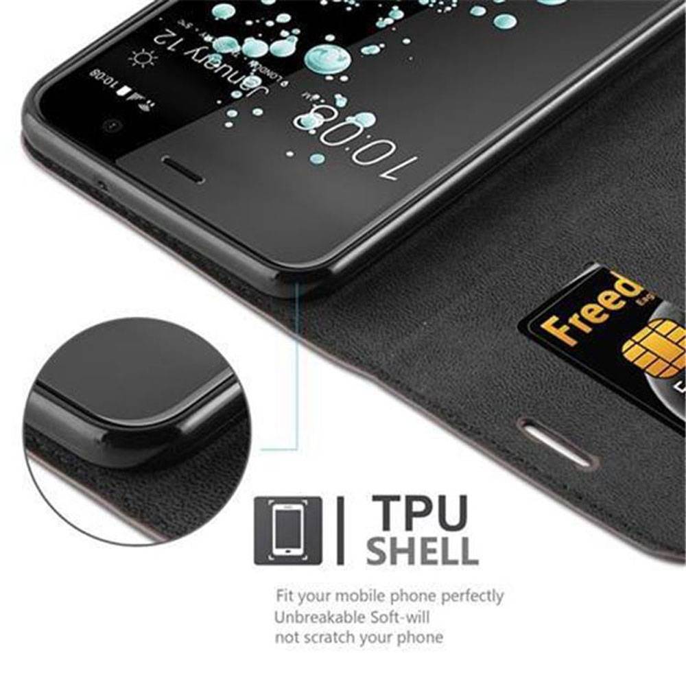 Cadorabo Hülle für HTC U PLAY Schutz Hülle in Braun Handyhülle Etui Case Cover Magnetverschluss