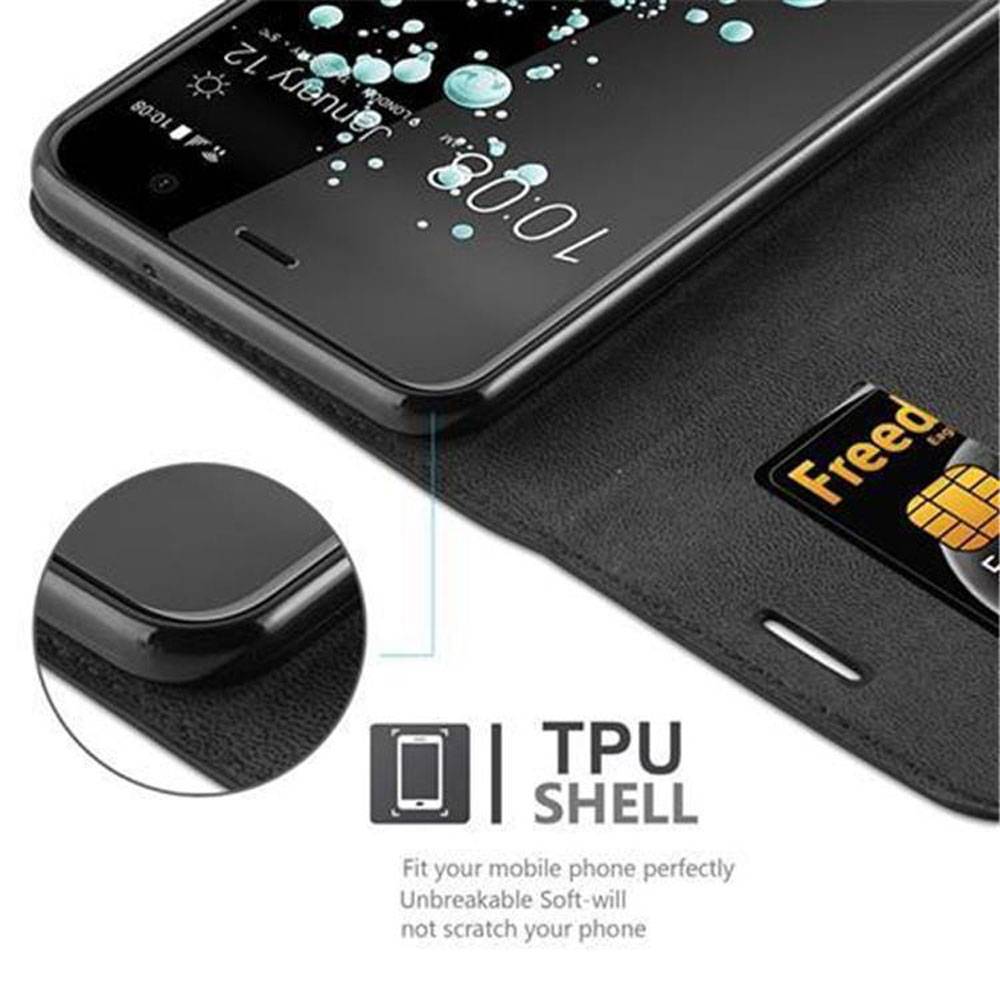 Cadorabo Hülle für HTC U PLAY Schutz Hülle in Schwarz Handyhülle Etui Case Cover Magnetverschluss