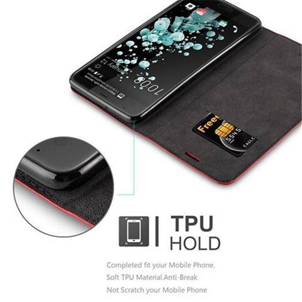 Cadorabo Hülle für HTC U ULTRA Schutz Hülle in Rot Handyhülle Etui Case Cover Magnetverschluss