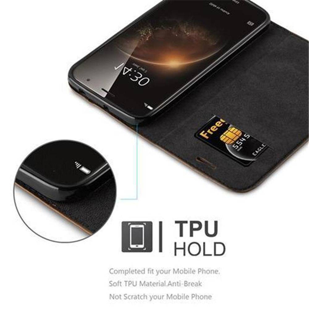 Cadorabo Hülle für Huawei ASCEND G7 PLUS / G8 / GX8 Schutz Hülle in Braun Handyhülle Etui Case Cover Magnetverschluss