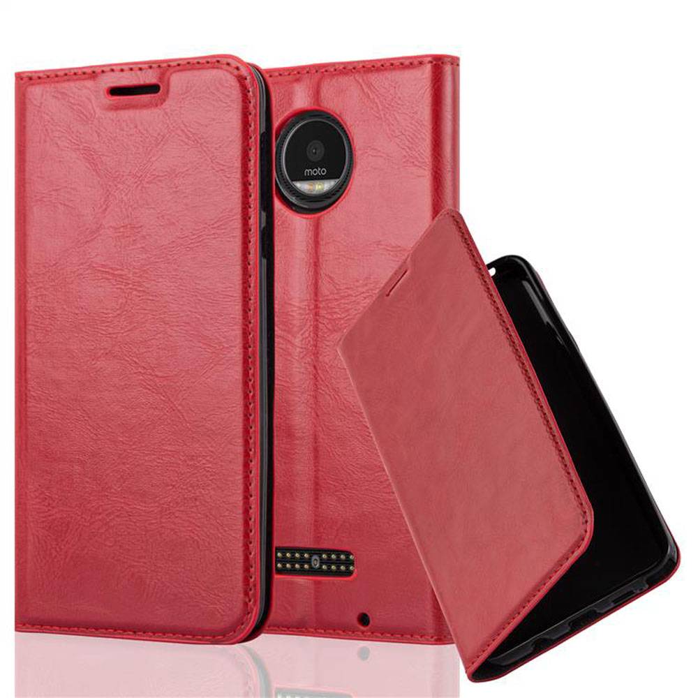 Cadorabo Hülle für Motorola MOTO Z PLAY Schutz Hülle in Rot Handyhülle Etui Case Cover Magnetverschluss