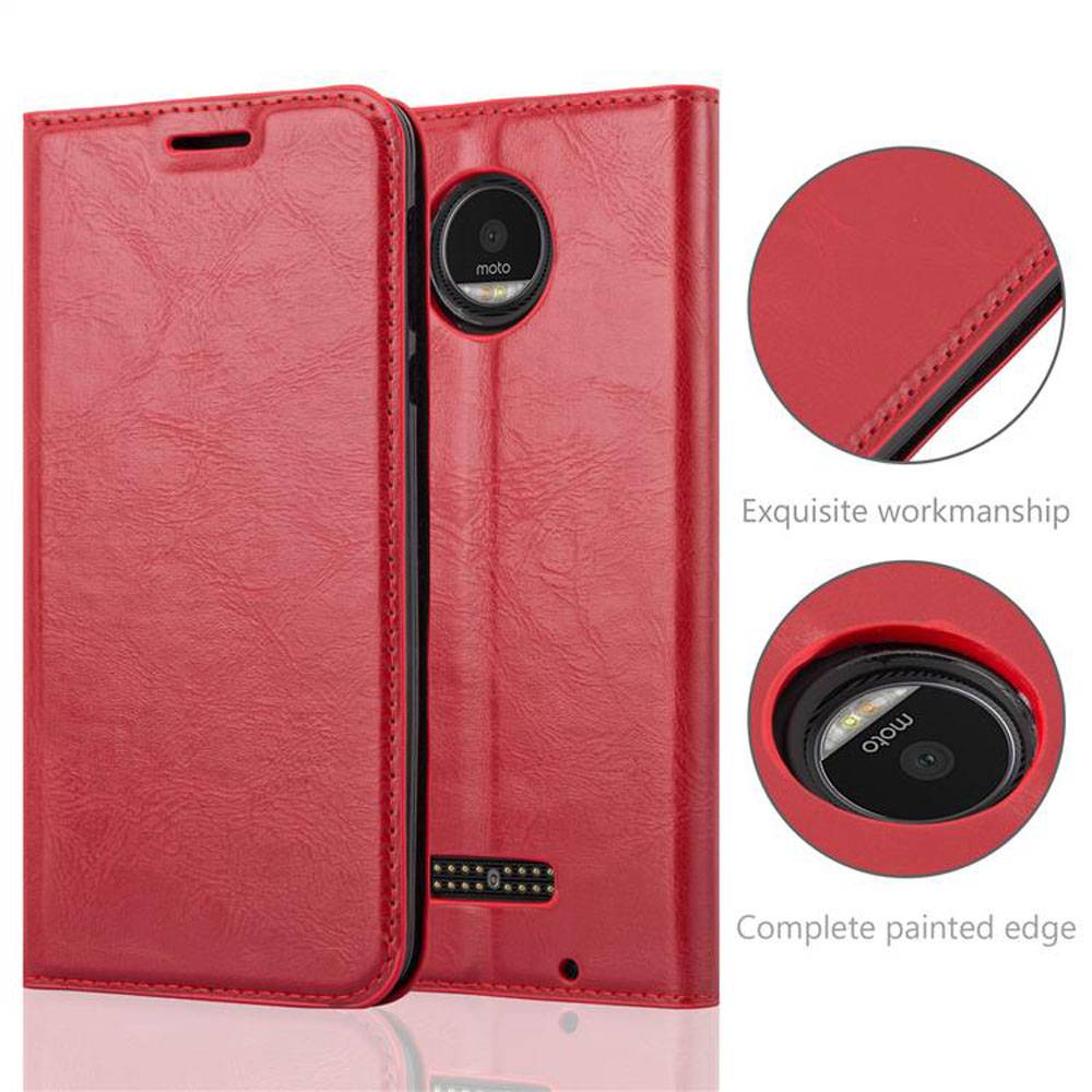 Cadorabo Hülle für Motorola MOTO Z PLAY Schutz Hülle in Rot Handyhülle Etui Case Cover Magnetverschluss