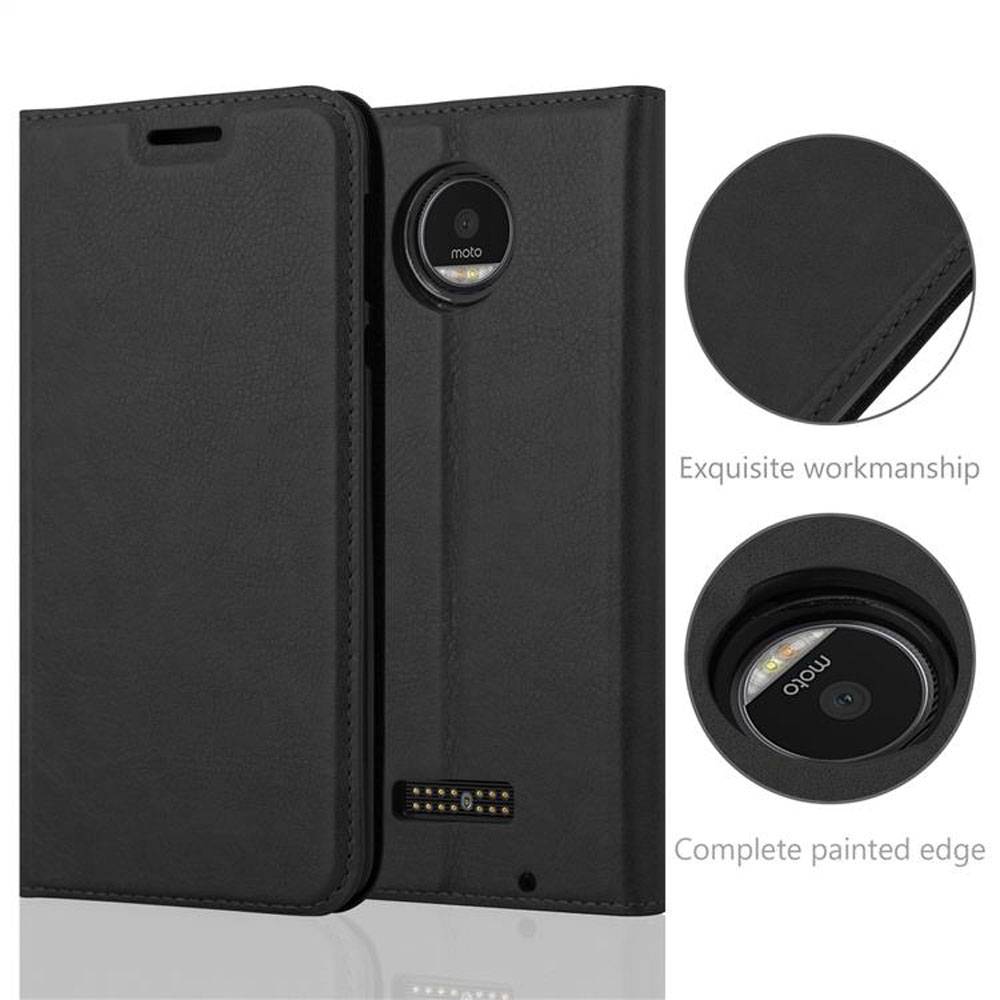 Cadorabo Hülle für Motorola MOTO Z PLAY Schutz Hülle in Schwarz Handyhülle Etui Case Cover Magnetverschluss