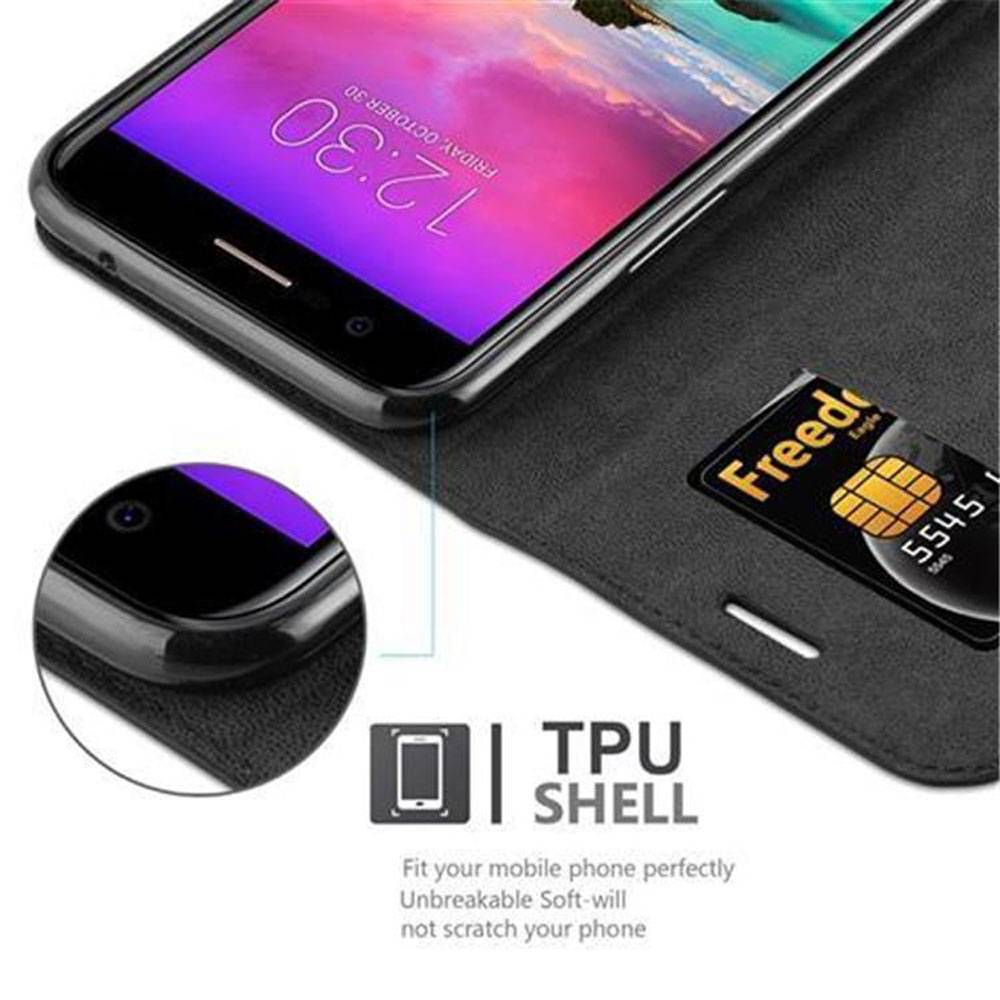 Cadorabo Hülle für LG K10 2017 Schutz Hülle in Schwarz Handyhülle Etui Case Cover Magnetverschluss