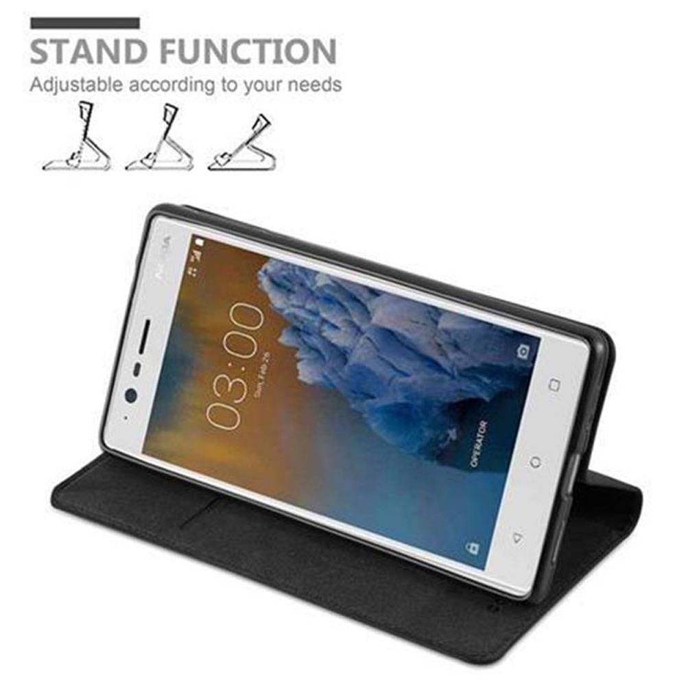 Cadorabo Hülle für Nokia 3 2017 Schutz Hülle in Schwarz Handyhülle Etui Case Cover Magnetverschluss
