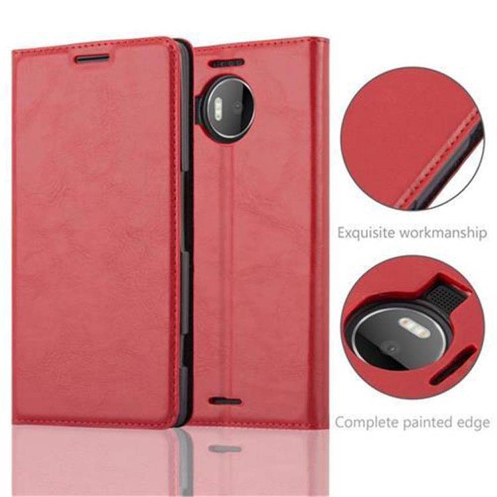 Cadorabo Hülle für Nokia Lumia 950 XL Schutz Hülle in Rot Handyhülle Etui Case Cover Magnetverschluss