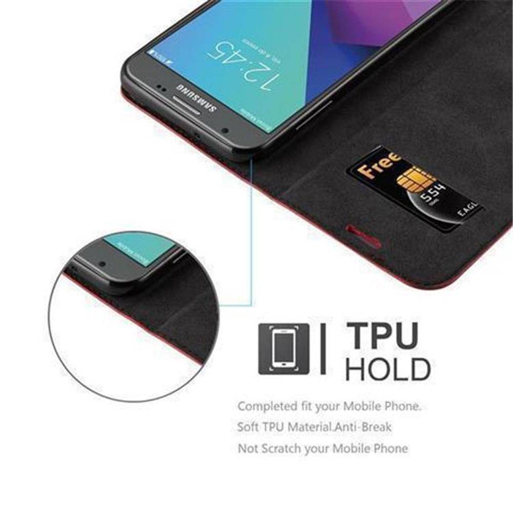 Cadorabo Hülle für Samsung Galaxy J7 2017 US Version Schutz Hülle in Rot Handyhülle Etui Case Cover Magnetverschluss