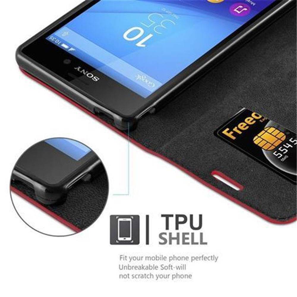 Cadorabo Hülle für Sony Xperia M4 AQUA Schutz Hülle in Rot Handyhülle Etui Case Cover Magnetverschluss