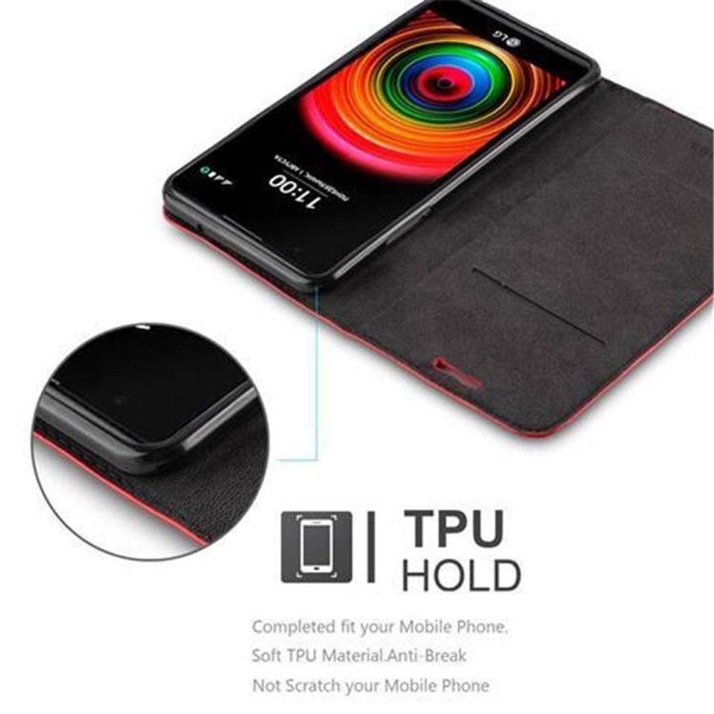 Cadorabo Hülle für LG X POWER Schutz Hülle in Rot Handyhülle Etui Case Cover Magnetverschluss