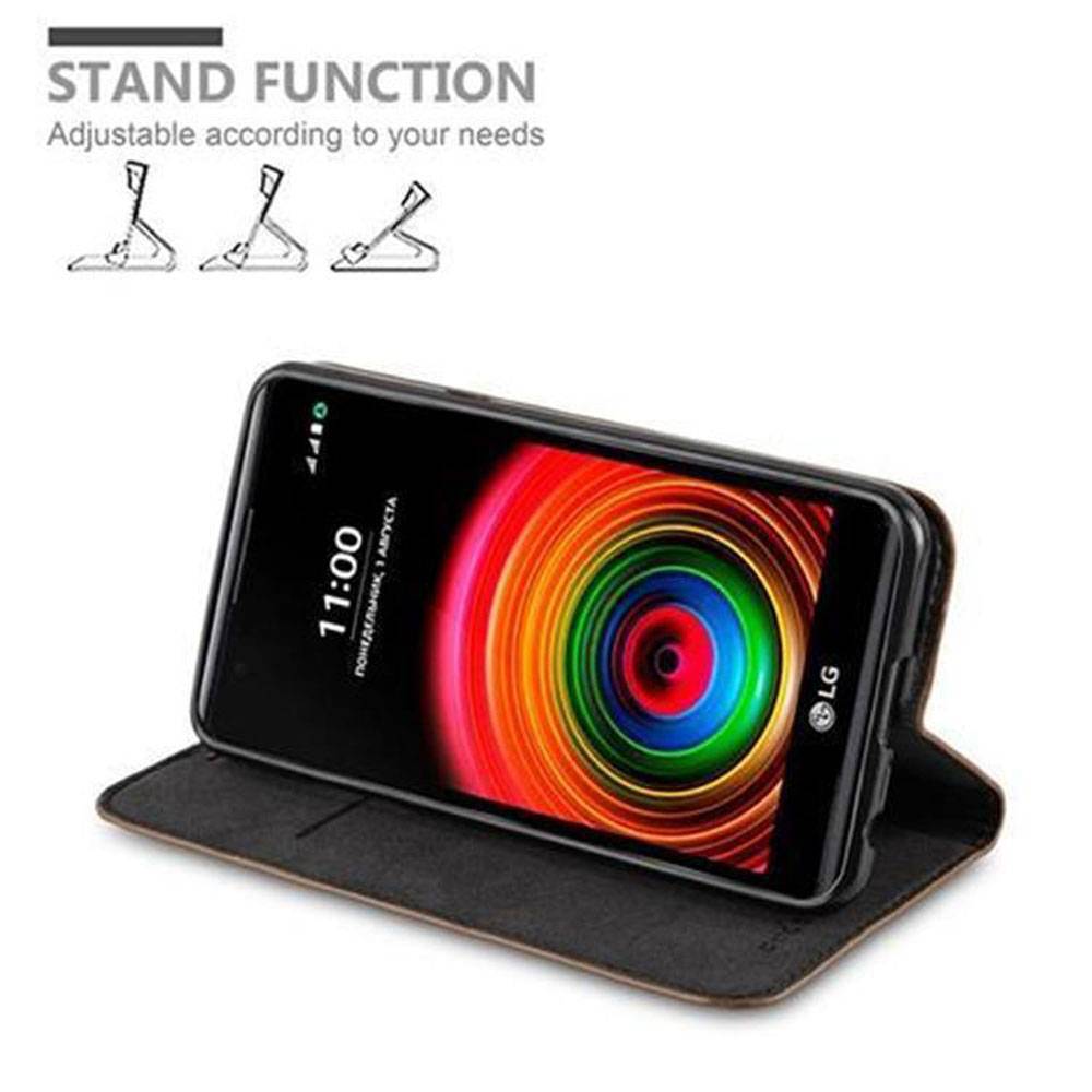 Cadorabo Hülle für LG X POWER Schutz Hülle in Braun Handyhülle Etui Case Cover Magnetverschluss