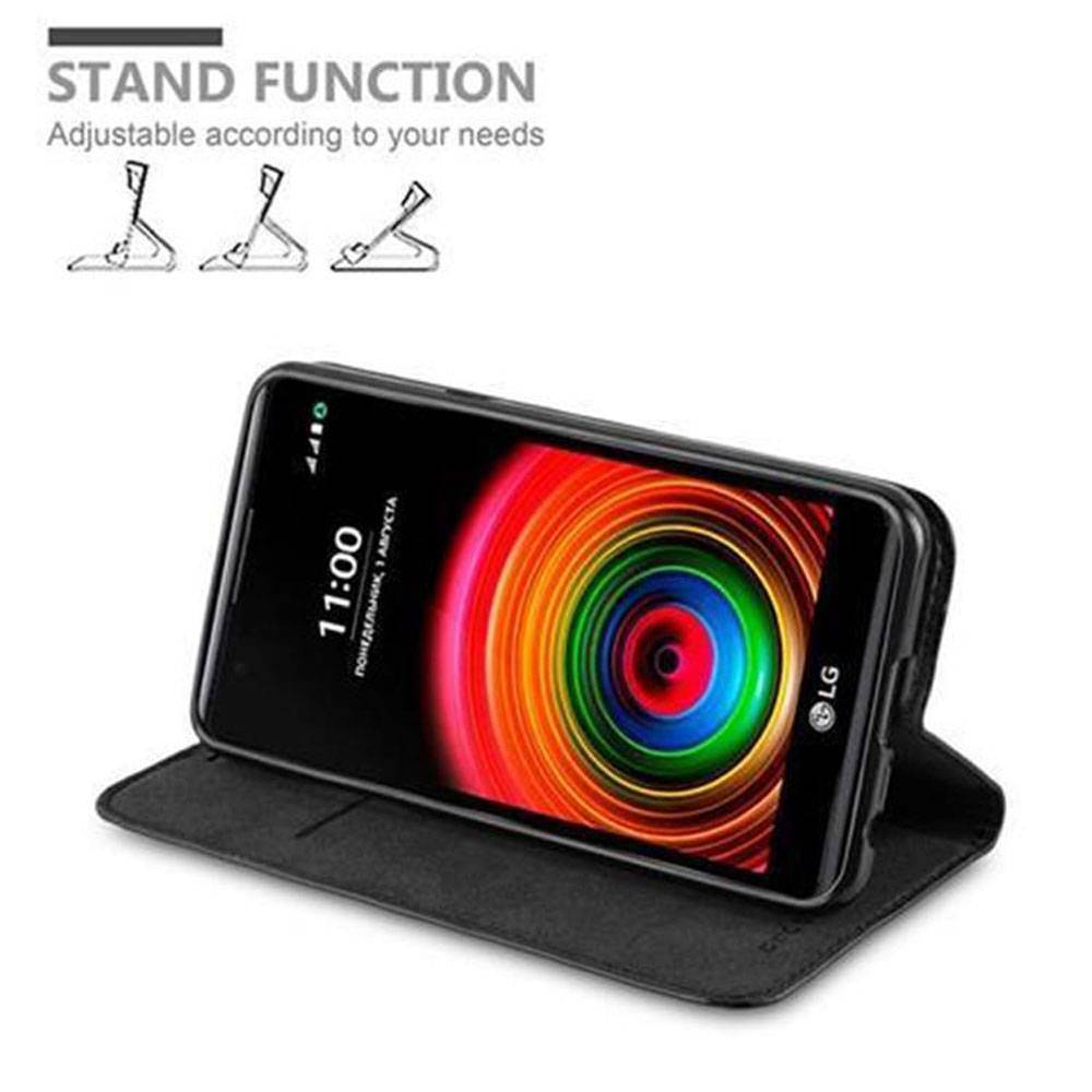 Cadorabo Hülle für LG X POWER Schutz Hülle in Schwarz Handyhülle Etui Case Cover Magnetverschluss